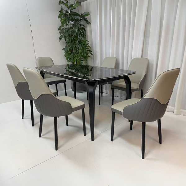 ชุดโต๊ะอาหาร 6 ที่นั่ง WISDOM DESIGN FURNITURE รุ่น JACINE 160 ซม. สีดำ